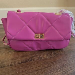 NWT Purple Faux Leather Quilted Crossbody Shoulder Bag Purse Gold Chain Strap